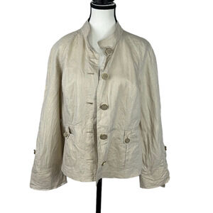 Chico's Women 1 US M Beige Lagenlook Linen Blend Minimalist Button Casual Jacket